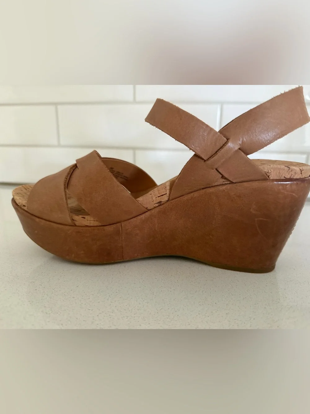 Kork Ease Ava 2.0 Platform Wedge Sandal Leather Retro Womens 8 Golden Sand Brown